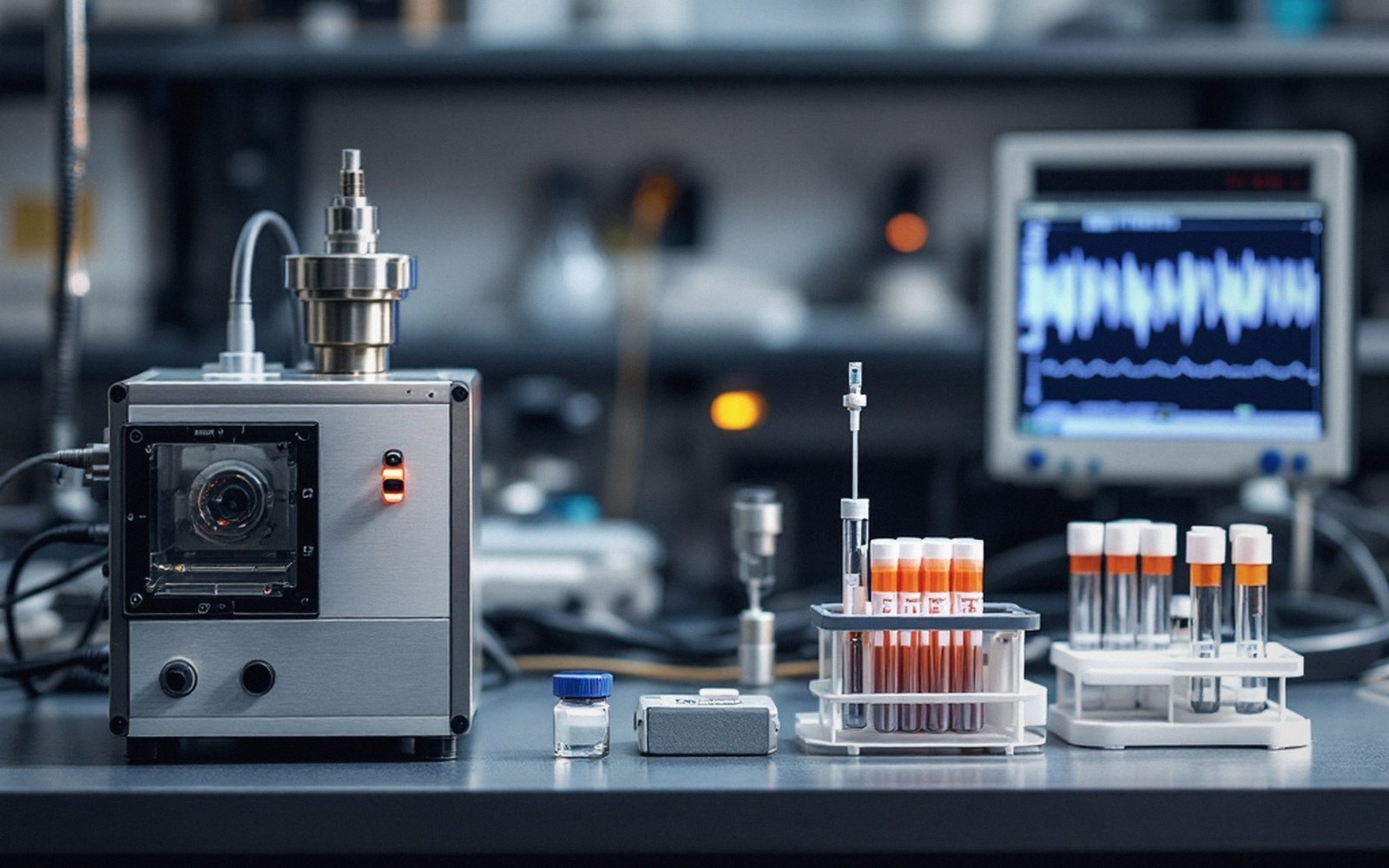 A thermal desorption unit on a laboratory bench